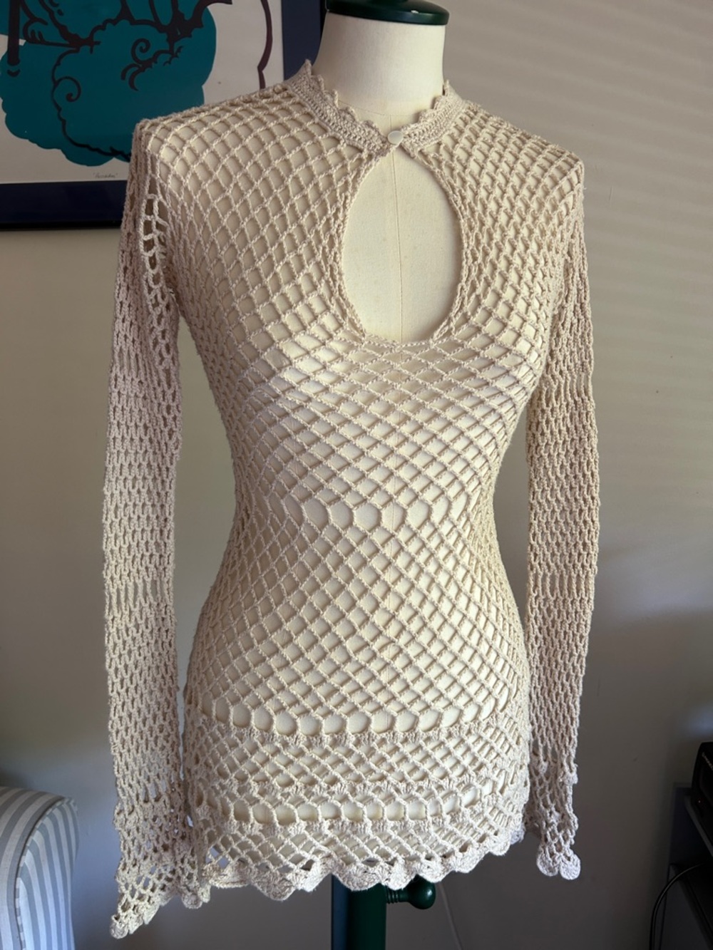 J-Lo Beachy Crochet Long-Sleeve Keyhole Top